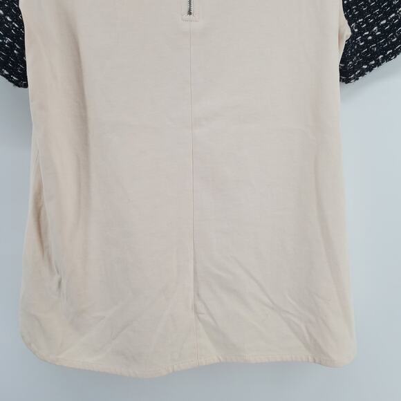 J.Crew Lux Gold Metallic Tweed Black Sleeve Cotton Cream Stretch Blouse Small - Picture 5 of 12